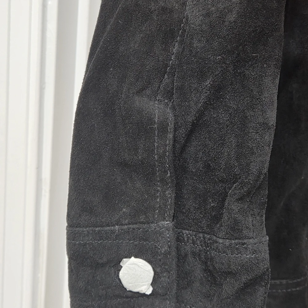 Dennis Basso Suede Leather Button Front Black Jacket Women’s Sz Small Washable - Picture 13 of 16